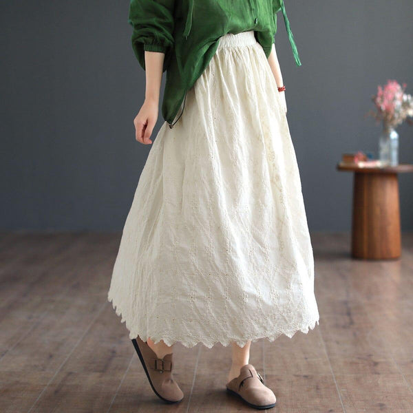 Summer Solid Patchwork Embroidery Loose Retro Skirt - ZYLIRA