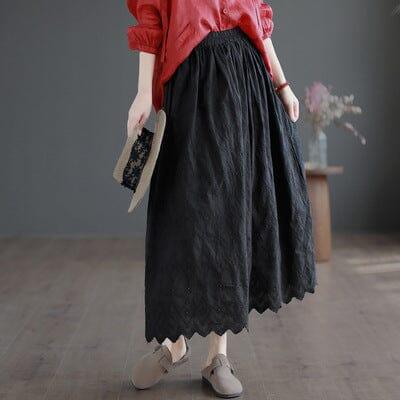 Summer Solid Patchwork Embroidery Loose Retro Skirt - ZYLIRA