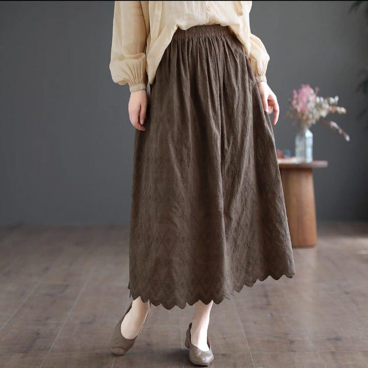 Summer Solid Patchwork Embroidery Loose Retro Skirt - ZYLIRA