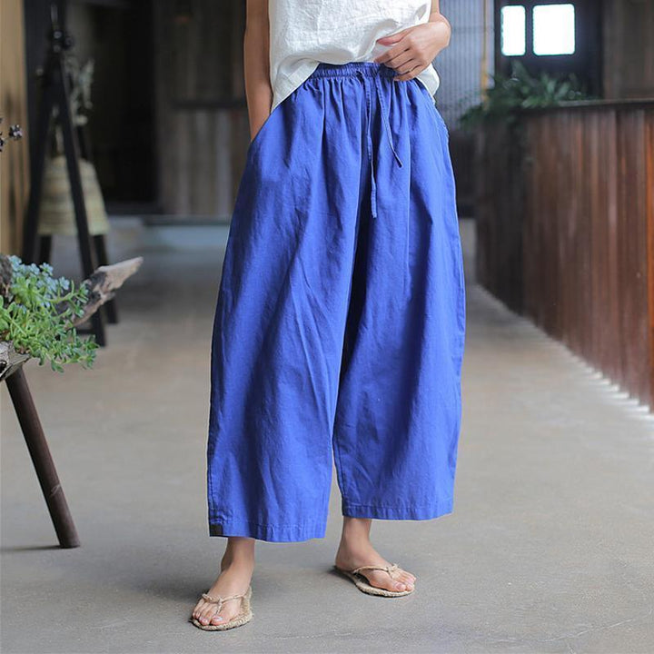 Summer Spring Ramie Solid Sand Wash Ankle-Length Pants - ZYLIRA