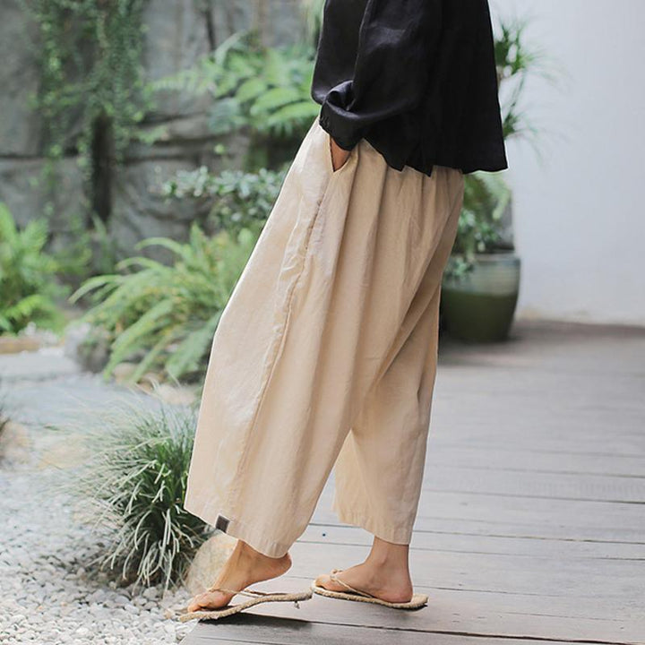 Summer Spring Ramie Solid Sand Wash Ankle-Length Pants - ZYLIRA