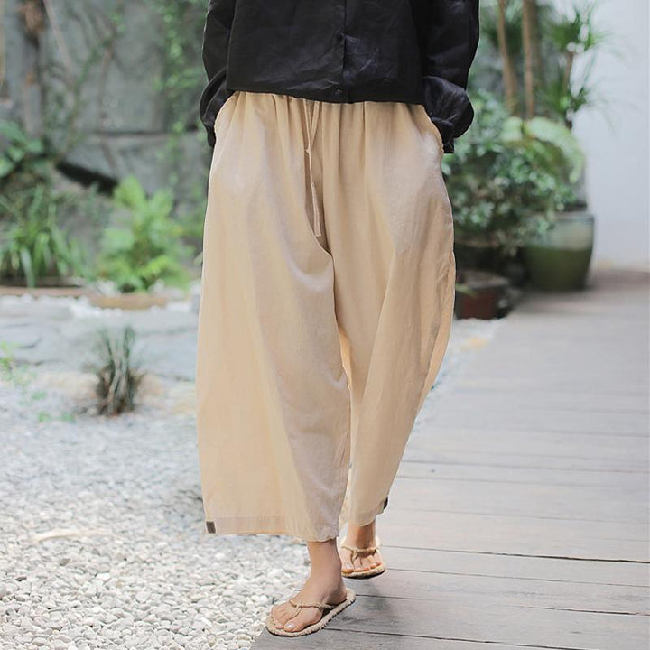 Summer Spring Ramie Solid Sand Wash Ankle-Length Pants - ZYLIRA