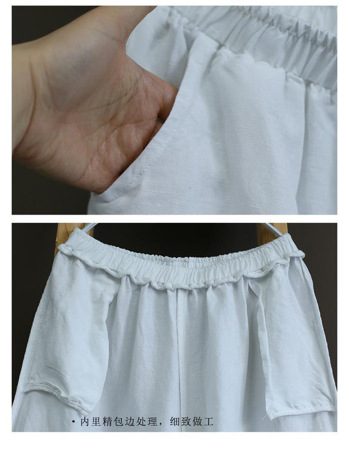 Summer White Cotton Straight Wide Leg Pants - ZYLIRA