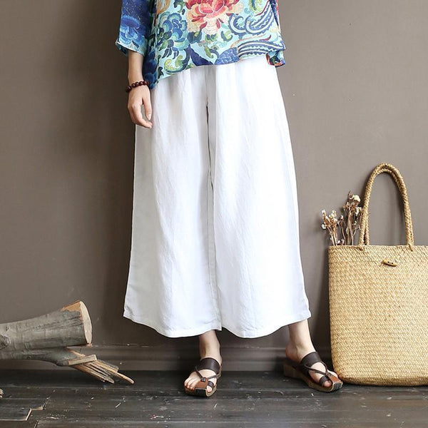 Summer White Cotton Straight Wide Leg Pants - ZYLIRA