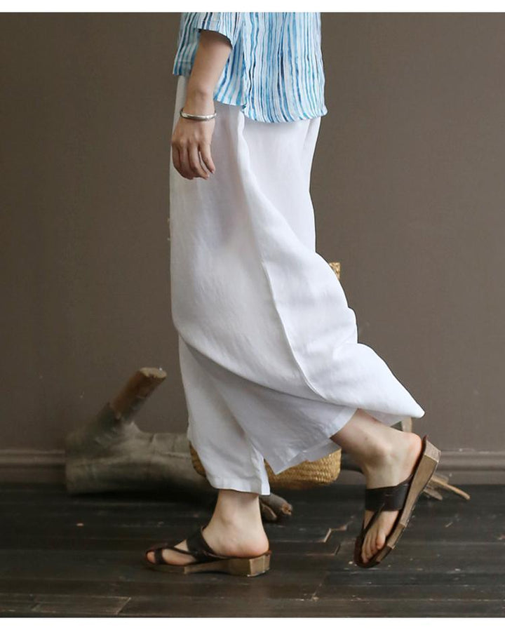 Summer White Cotton Straight Wide Leg Pants - ZYLIRA