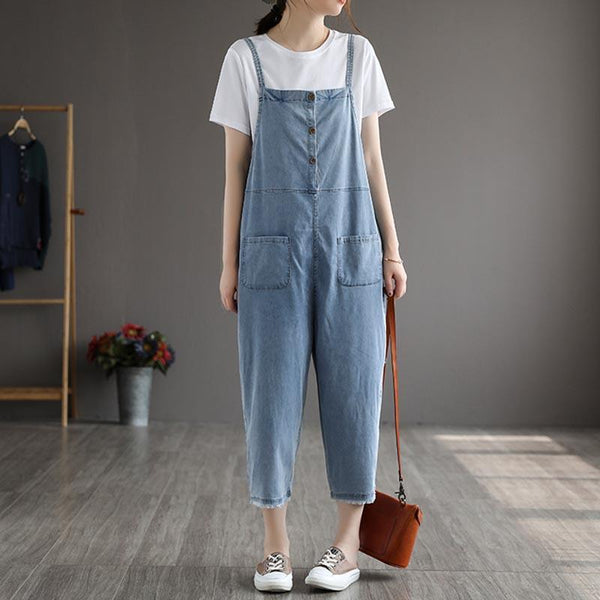 Summer Women Patchwork Tencel Denim Jumpsuit - ZYLIRA