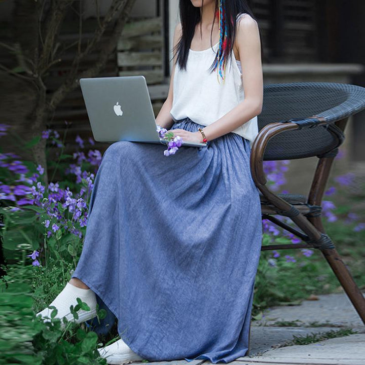 Sweet Half Cotton And Linen Tie-Dye Skirt - ZYLIRA