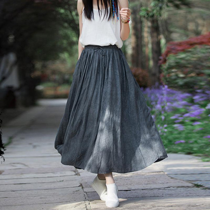 Sweet Half Cotton And Linen Tie-Dye Skirt - ZYLIRA