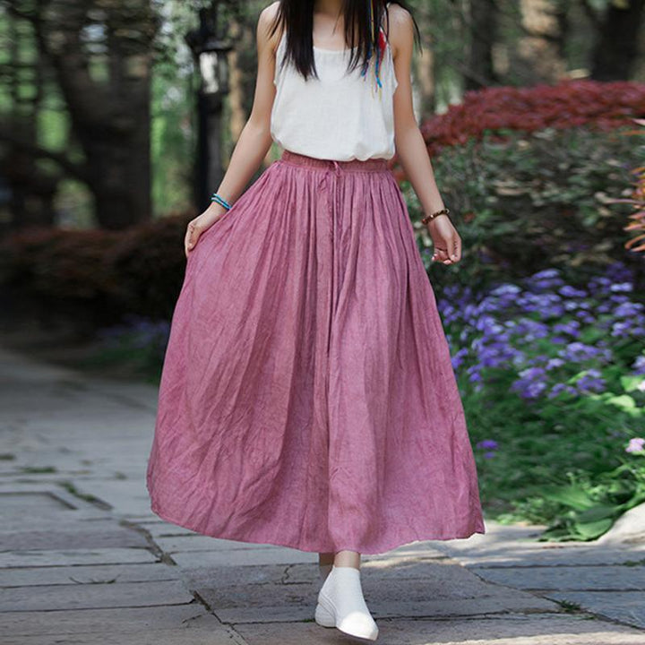 Sweet Half Cotton And Linen Tie-Dye Skirt - ZYLIRA