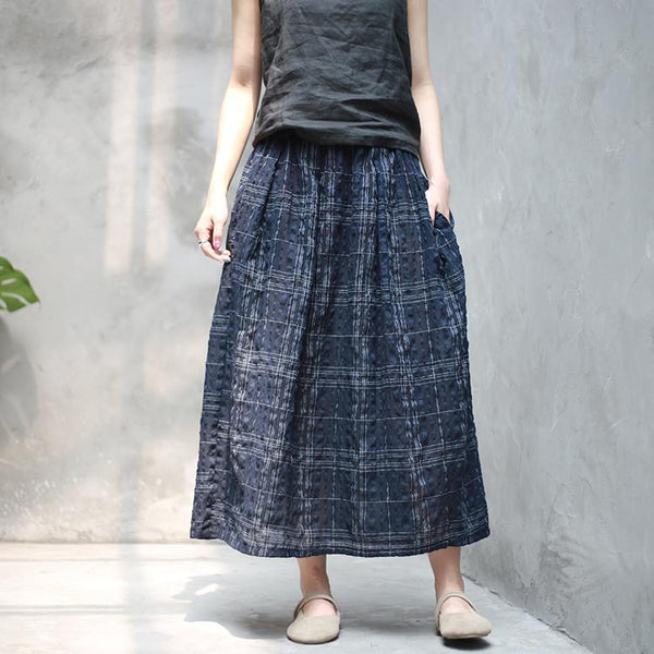 ZYLIRA Thin Cotton Retro Plaid Linen Skirt - ZYLIRA