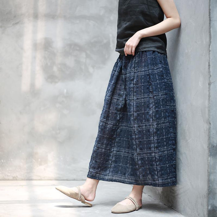 ZYLIRA Thin Cotton Retro Plaid Linen Skirt - ZYLIRA