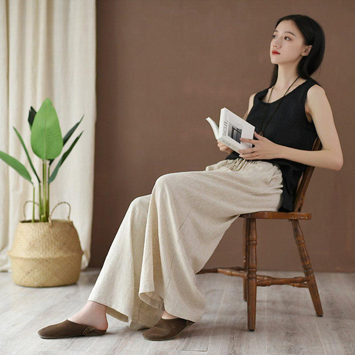 Tie-Up Cotton Linen Culottes Pants - ZYLIRA