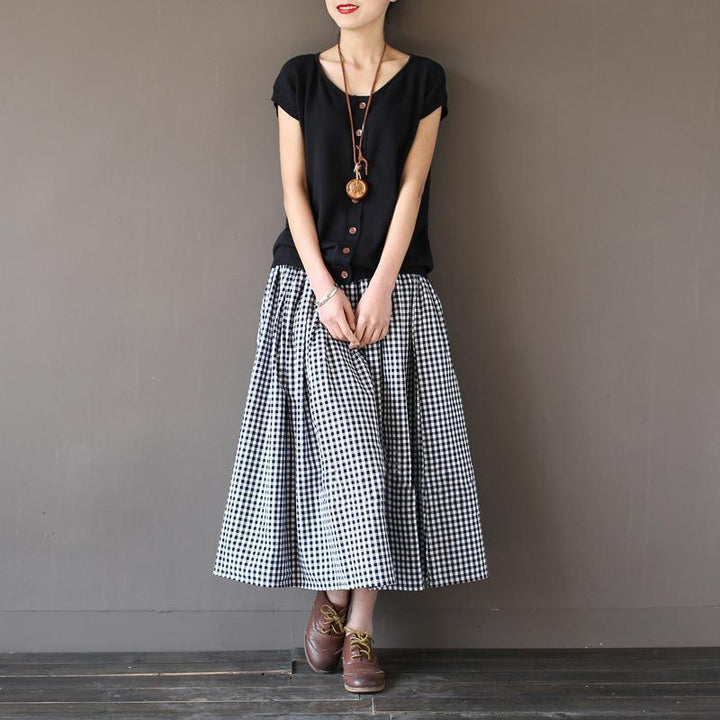 Vintage Cotton Plaid Loose Women Skirt - ZYLIRA