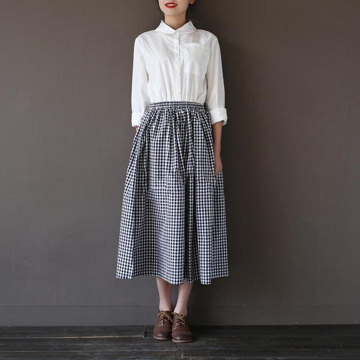 Vintage Cotton Plaid Loose Women Skirt - ZYLIRA