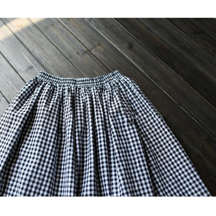 Vintage Cotton Plaid Loose Women Skirt - ZYLIRA