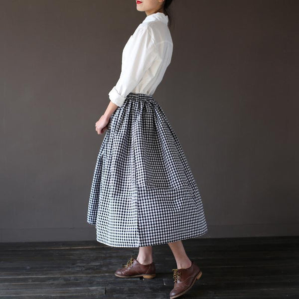 Vintage Cotton Plaid Loose Women Skirt - ZYLIRA