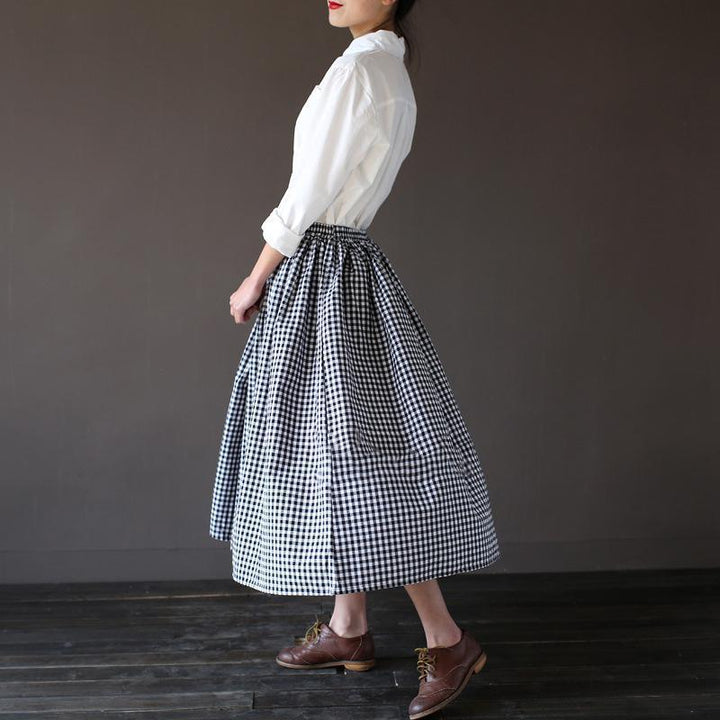 Vintage Cotton Plaid Loose Women Skirt - ZYLIRA