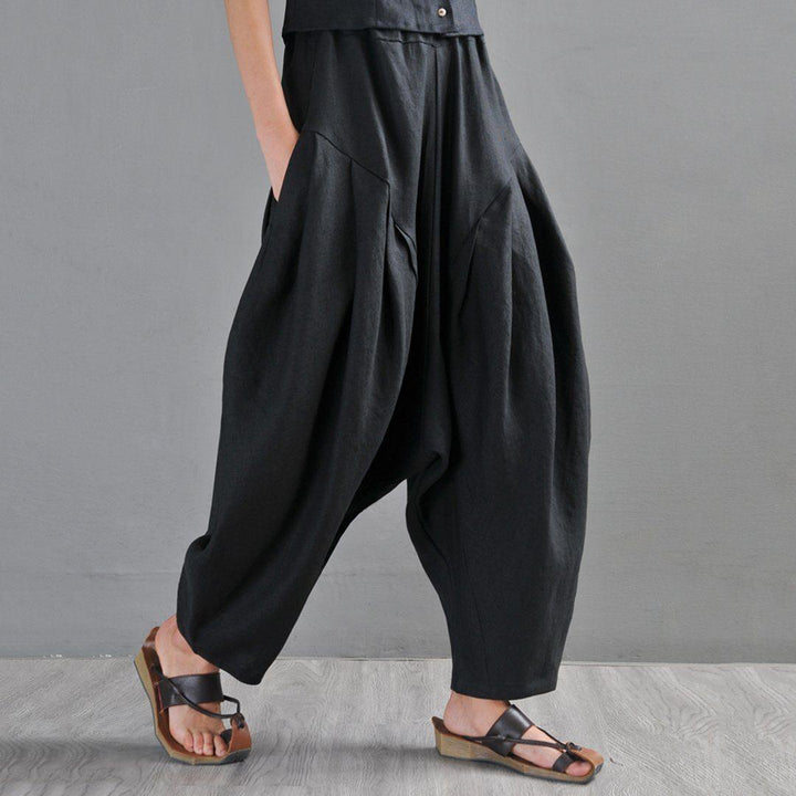 White Ruched Casual Linen Lartern Pants For Women - ZYLIRA