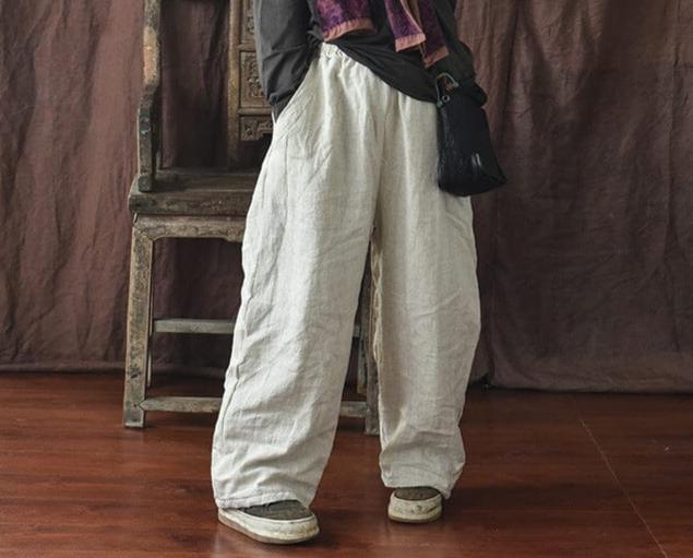 Winter Cotton Quilted Retro Loose Linen Pants - ZYLIRA