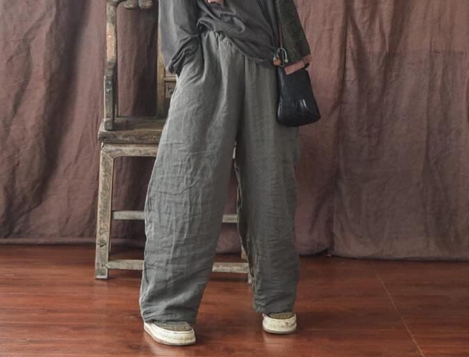 Winter Cotton Quilted Retro Loose Linen Pants - ZYLIRA