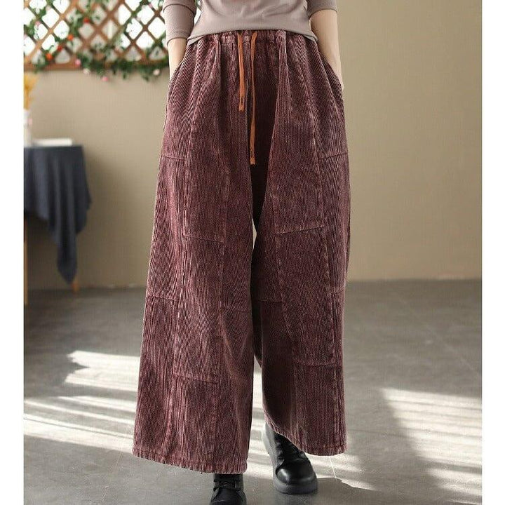 Winter Retro Corduroy Furred Loose Wide Leg Pants - ZYLIRA