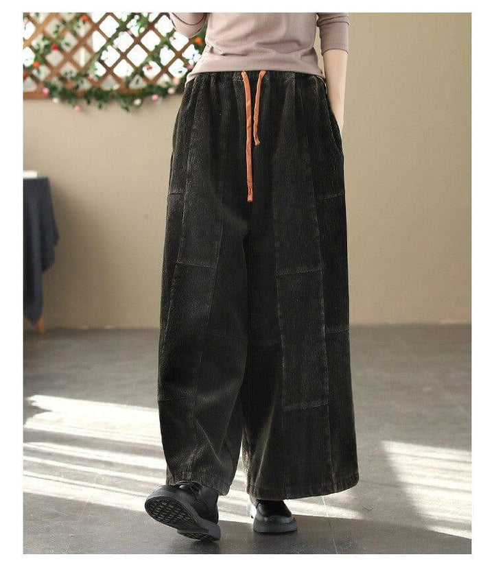 Winter Retro Corduroy Furred Loose Wide Leg Pants - ZYLIRA