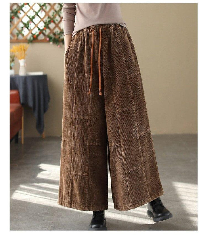 Winter Retro Corduroy Furred Loose Wide Leg Pants - ZYLIRA