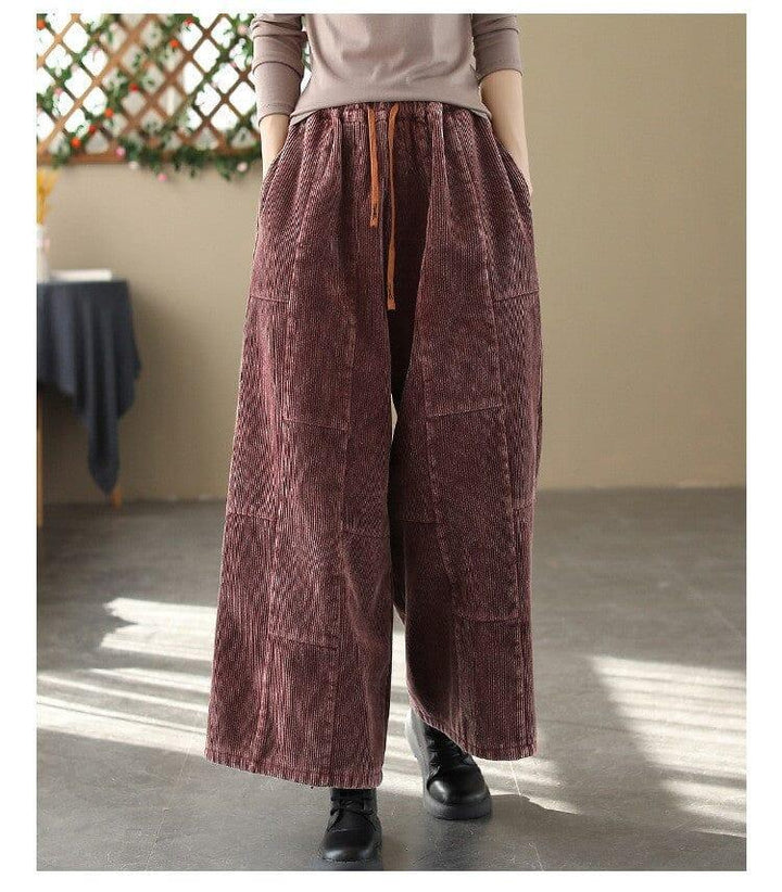 Winter Retro Corduroy Furred Loose Wide Leg Pants - ZYLIRA