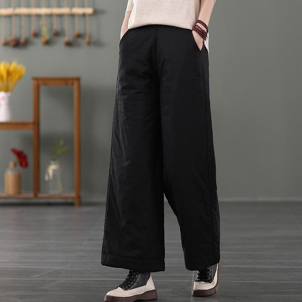 Winter Retro Cotton Linen Padded Wide Leg Pants - ZYLIRA