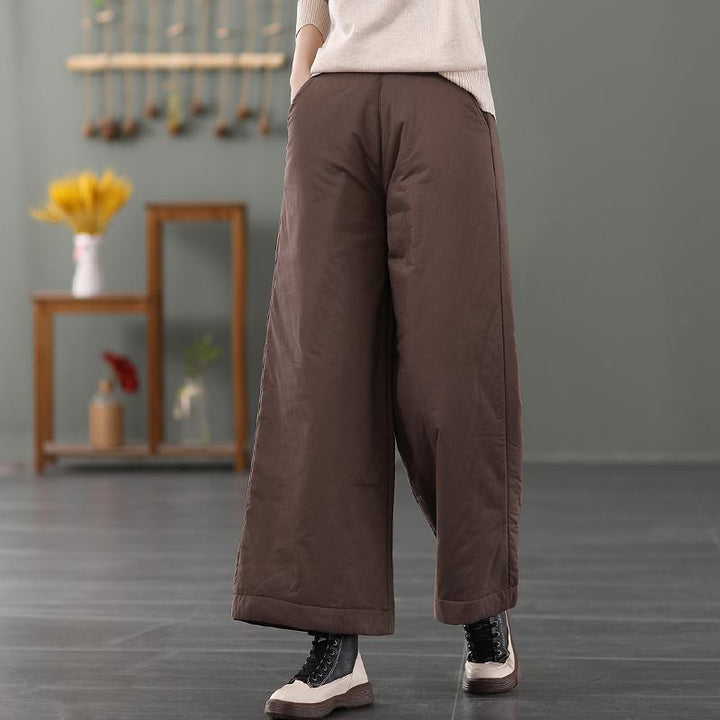 Winter Retro Cotton Linen Padded Wide Leg Pants - ZYLIRA