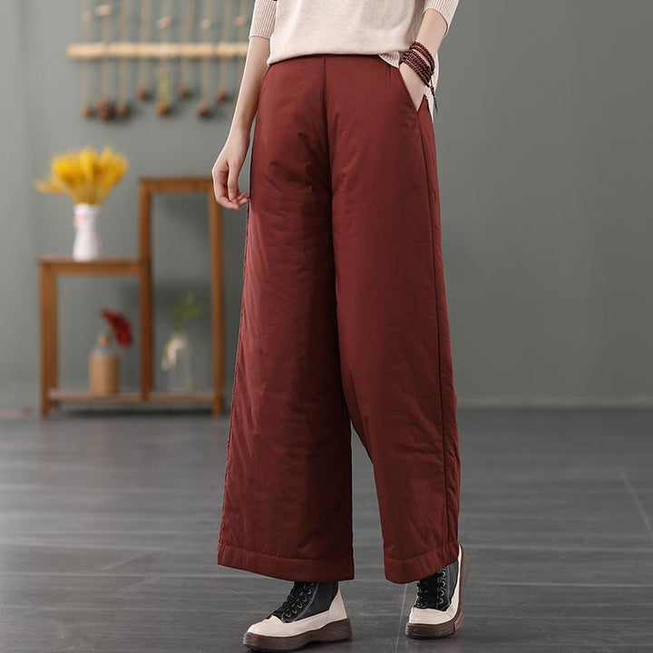 Winter Retro Cotton Linen Padded Wide Leg Pants - ZYLIRA