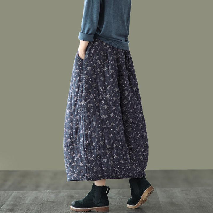 Winter Retro Ethnic Style Cotton Linen Floral Skirt - ZYLIRA