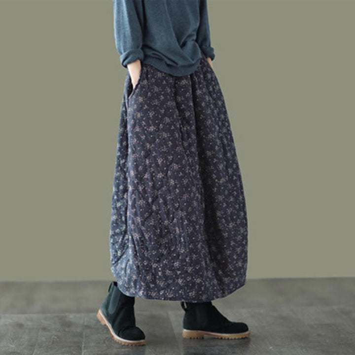 Winter Retro Ethnic Style Cotton Linen Floral Skirt - ZYLIRA