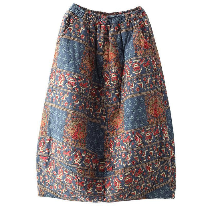 Winter Retro Ethnic Style Cotton Linen Floral Skirt - ZYLIRA