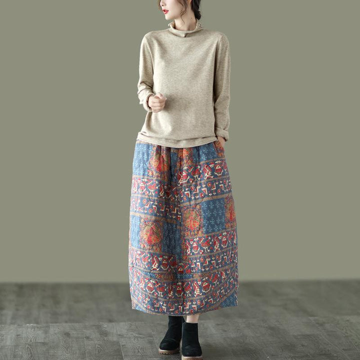 Winter Retro Ethnic Style Cotton Linen Floral Skirt - ZYLIRA