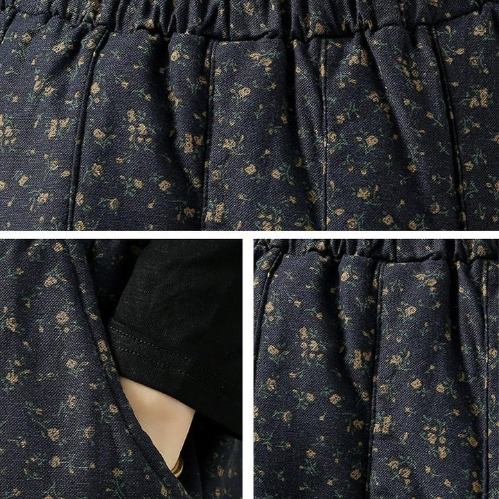 Winter Retro Floral Casual Loose Cotton Linen Skirt - ZYLIRA