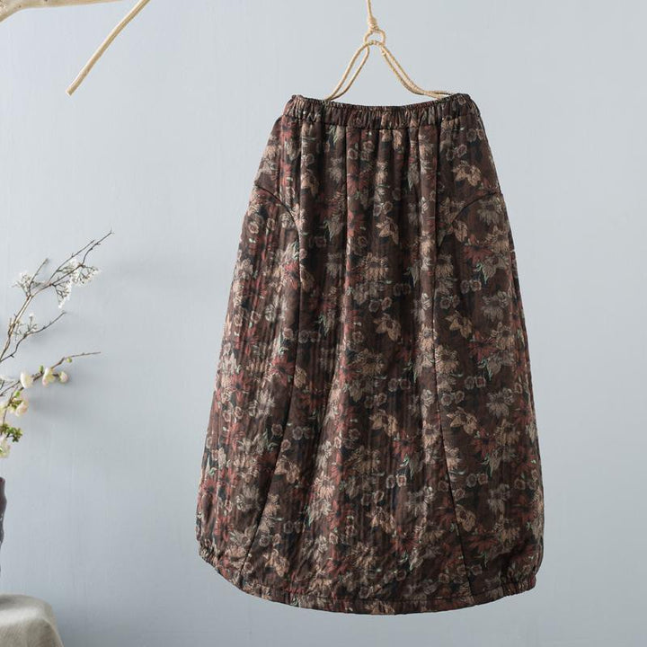 Winter Retro Floral Casual Loose Cotton Linen Skirt - ZYLIRA