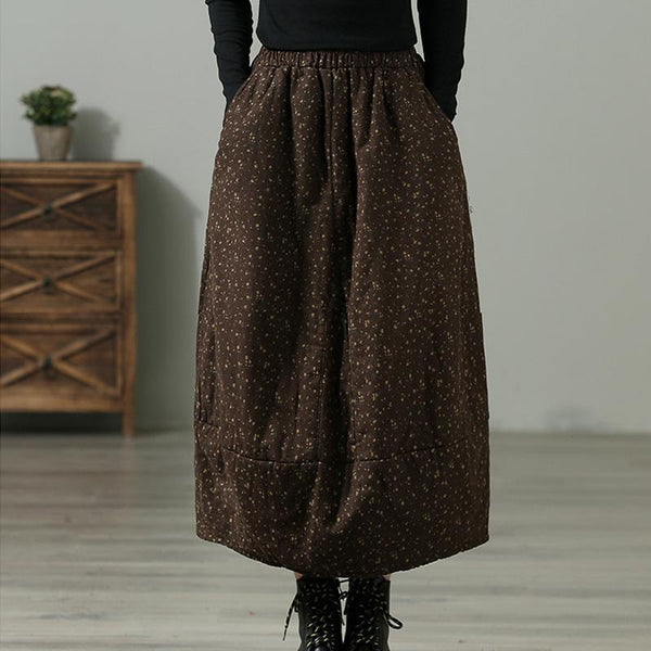 Winter Retro Floral Casual Loose Cotton Linen Skirt - ZYLIRA