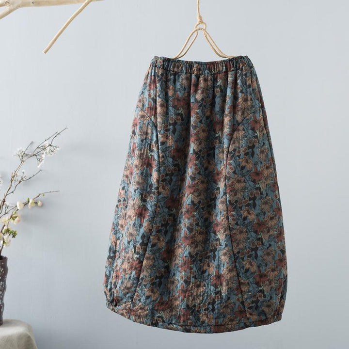 Winter Retro Floral Casual Loose Cotton Linen Skirt - ZYLIRA