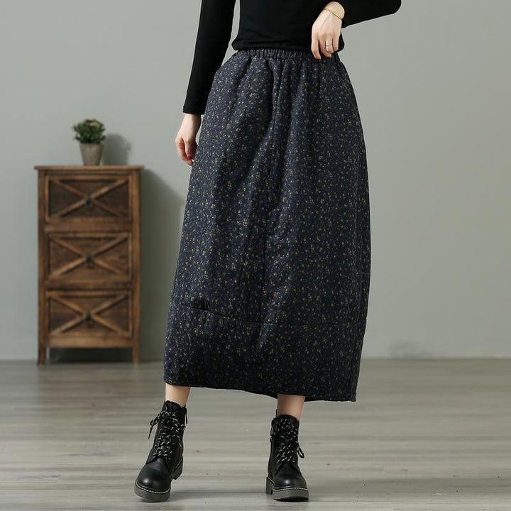 Winter Retro Floral Casual Loose Cotton Linen Skirt - ZYLIRA