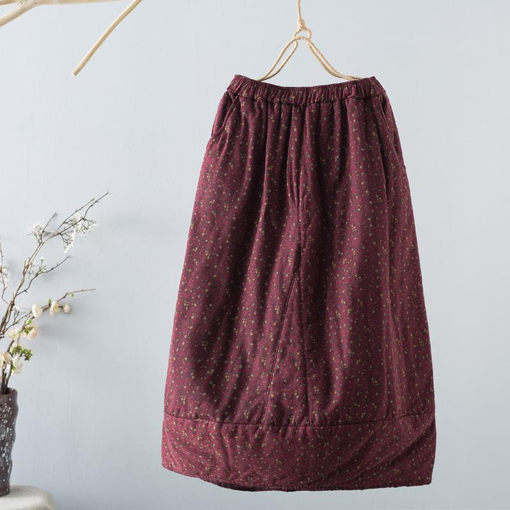 Winter Retro Floral Casual Loose Cotton Linen Skirt - ZYLIRA