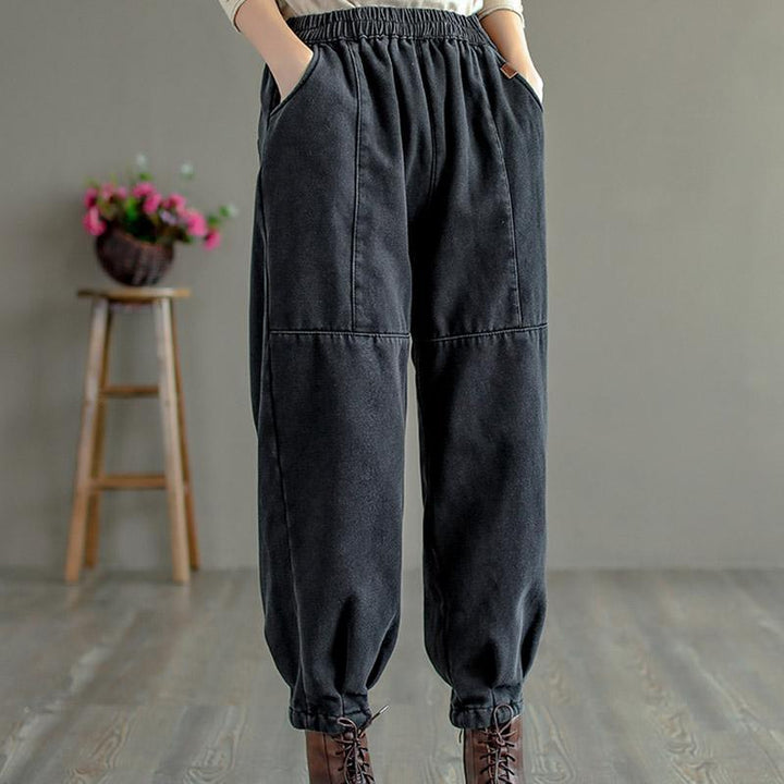 Winter Retro Fur Thick Casual Cotton Harem Jeans - ZYLIRA