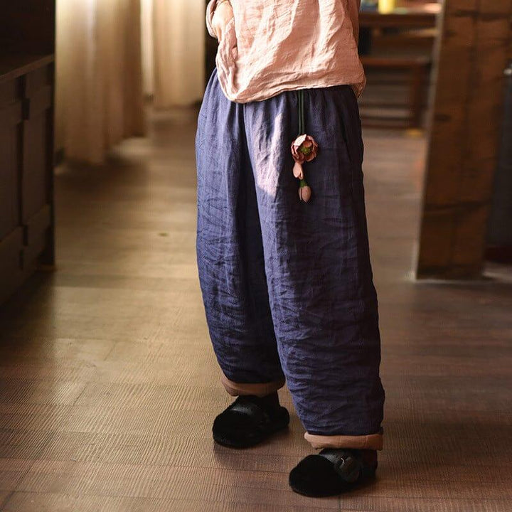 Winter Retro Looe Pleated Linen Quilted Pants - ZYLIRA