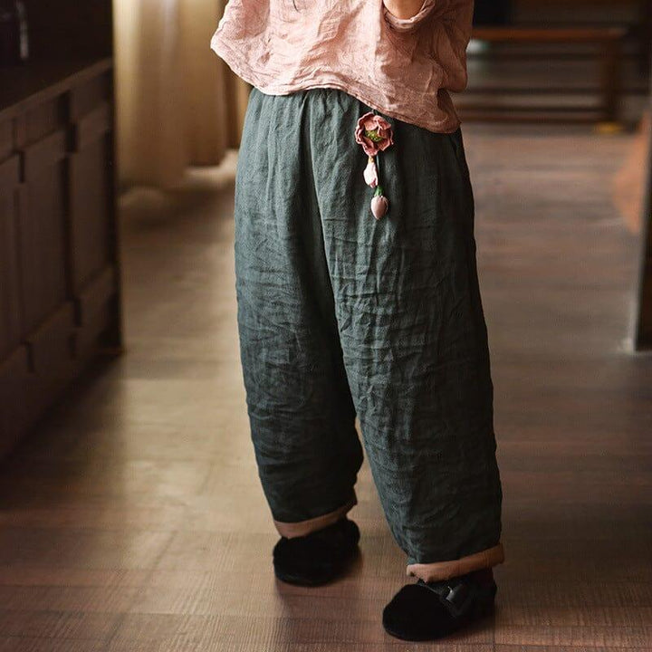 Winter Retro Looe Pleated Linen Quilted Pants - ZYLIRA