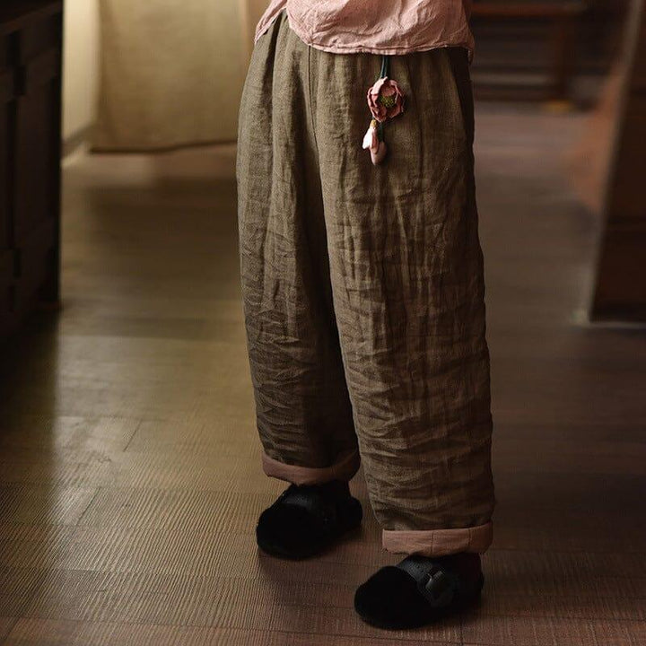 Winter Retro Looe Pleated Linen Quilted Pants - ZYLIRA