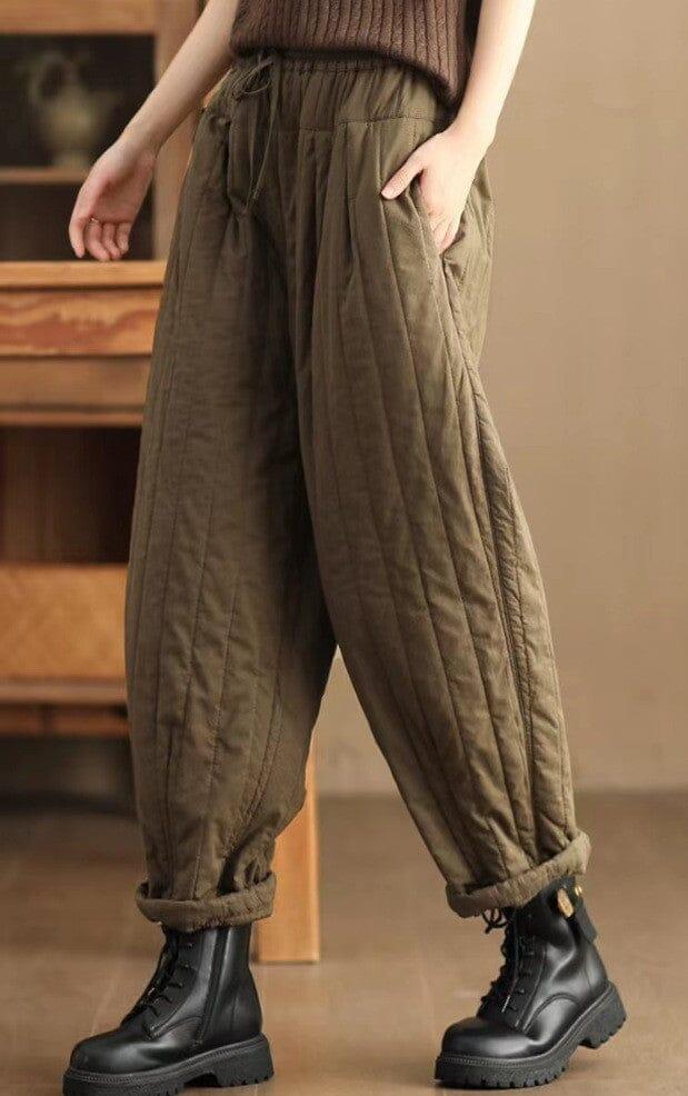 Winter Retro Loose Casual Minimalist Cotton Quilted Pants - ZYLIRA