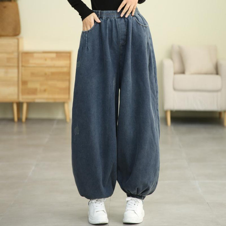 Winter Retro Plush Bloomers Loose Cotton Jeans - ZYLIRA