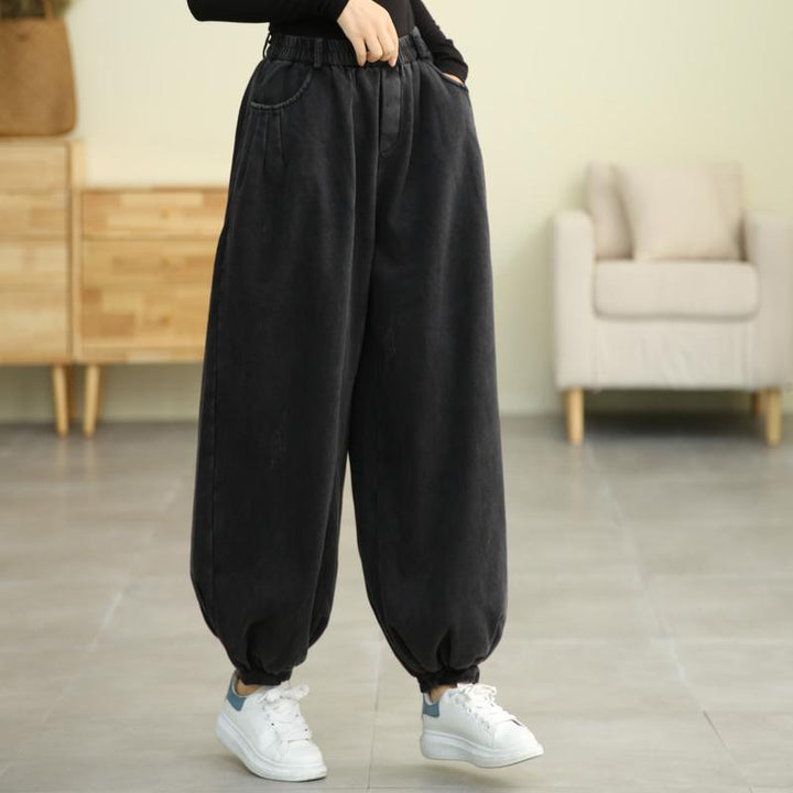 Winter Retro Plush Bloomers Loose Cotton Jeans - ZYLIRA