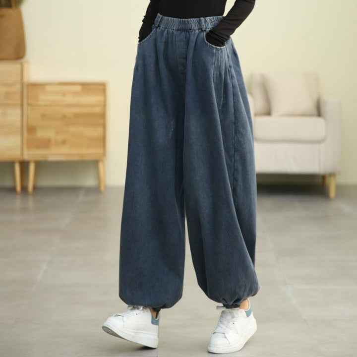 Winter Retro Plush Bloomers Loose Cotton Jeans - ZYLIRA