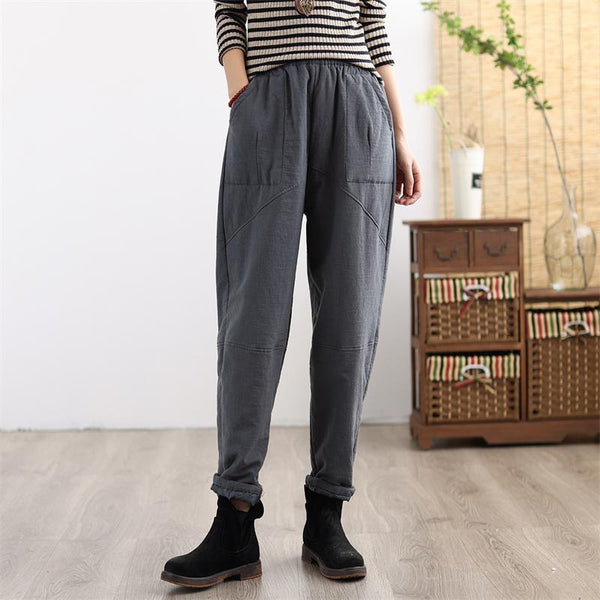 Winter Retro Thicken Cotton Linen Casual Pants - ZYLIRA